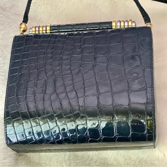 Vtg RODO M bag black patent croc mint condition Italy designer NWOT - Picture 5 of 14